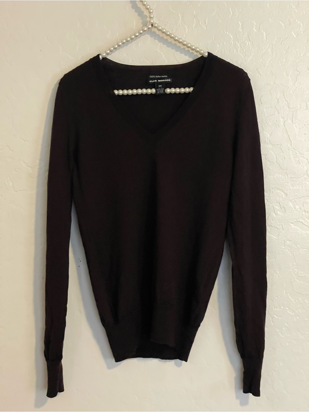 Club Monaco Women's V-Neck Sweater in Deep Brown